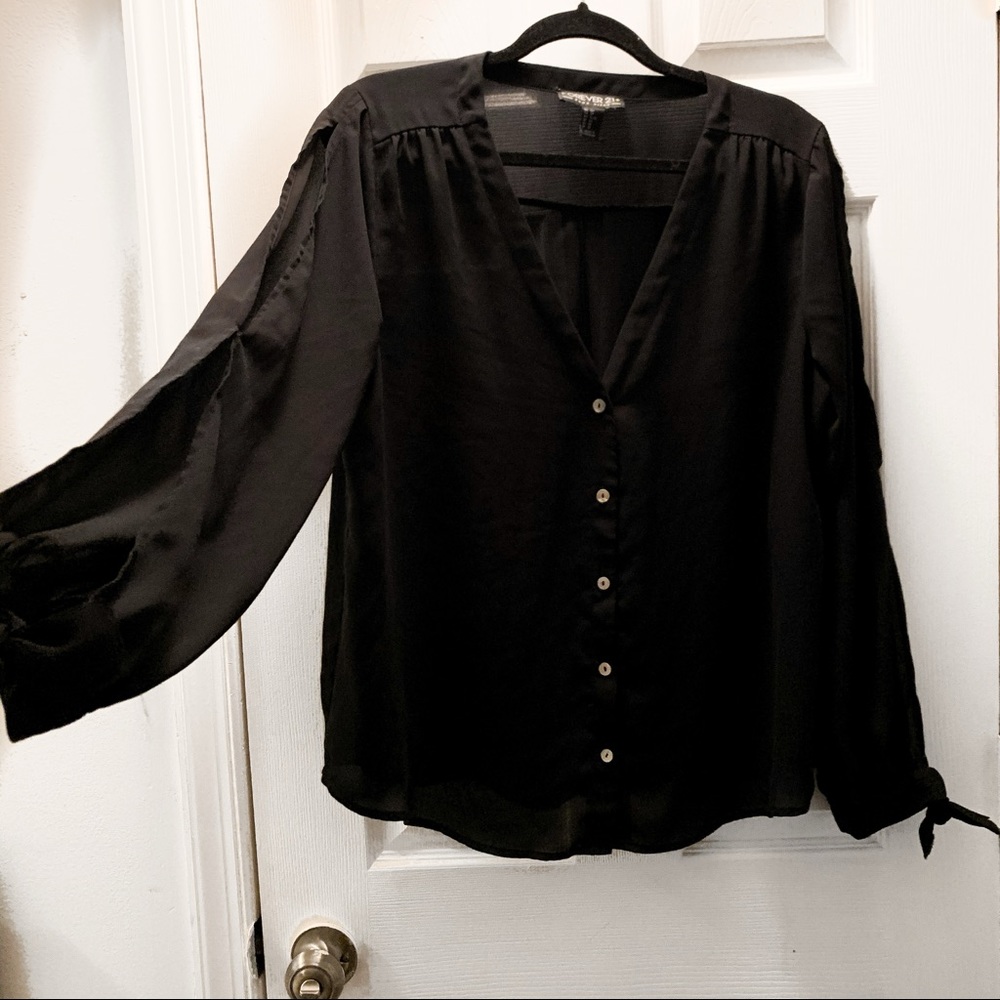 Forever 21 Black Open Sleeve Blouse; Fall Shirts